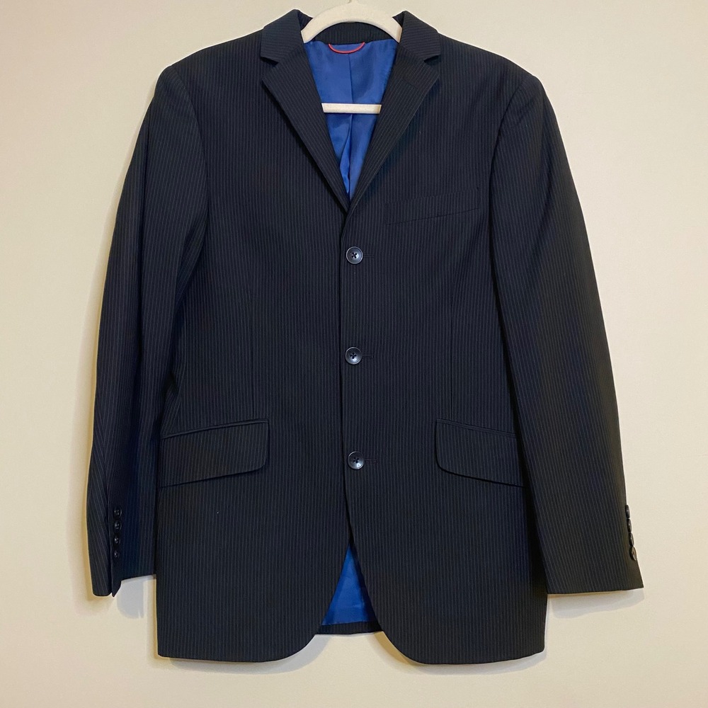 Billy London UK Mens Pinstripe 3 Button Blazer Jacket Black Blue Lining 36S BP40